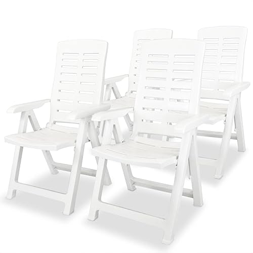 vidaXL 4X Chaises Inclinables de Jardin Fauteuils de Patio Chaises d'Exterieur Sièges de Terrasse Fauteuils Pliables Plastique Blanc