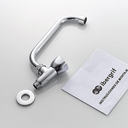 Ibergrif-M18654-Ballet-Cocina-de-Solo-Agua-Frio-Grifo-Giratorio-de-Pared-Cromo-Plata