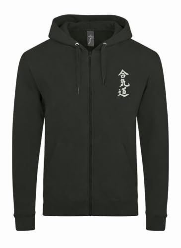 Lauthings Aikido In Japan - Sudadera con capucha unisex con cremallera, talla L, diseño de arte marcial, color negro