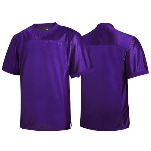 Youth Blank Football Jersey,Football Jerseys for Kids Athletic Practice Jersey Hip Hop Mesh Plain Jerseys Shirt,Purple,Large