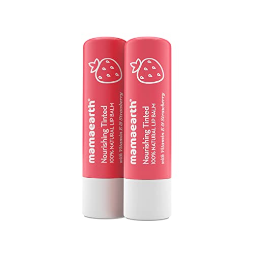 Mamaearth Nourishing Tinted 100% Natural Lip Balm with Vitamin E and Strawberry 4 g – (Pack of 2)
