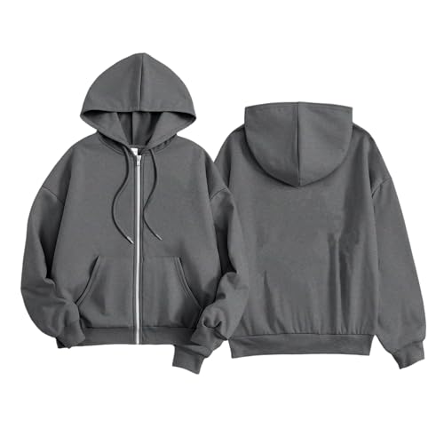 Teen Girl Hoodies Simple Oversized Cropped Girls Sweatshirts Fashion Zip Up Long Sleeve Clothes Jacket Coat Fall Winter Casual Teens Kids Outfits With Pocket 2-14 Years Dark Gray-160