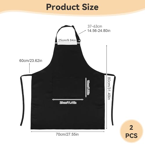 ZhouWei 2 Pezzi Grembiule da Cucina Uomo e Donna, Regolabile Grembiuli da Cucina Grembiule Barbecue Chef Impermeabile con 2 Tasche Taglia Grossa Apron, per Ristorante Caffè (Nero) - immagine 3