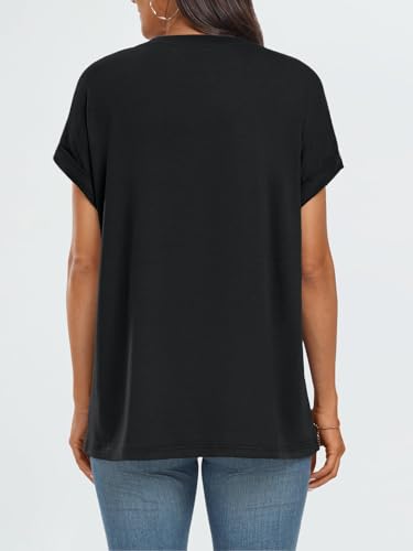 Cuptacc Camiseta Mujer Verano Cuello Redondo Manga Corta Oversize Básica Unicolor Negro Talla XXXL