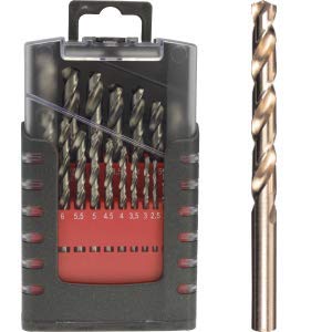 Set di 19 punte HSS-E cobalto 5% corte in scatola di plastica | DIN338, codolo cilindrico