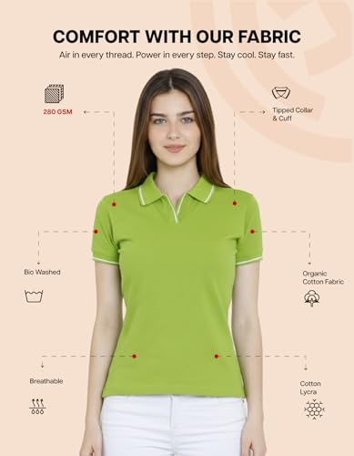 Image of Scott International Women's Cotton Polo T-Shirt | Half Sleeve Plain Collar Tee | Stylish Casual Top | Plain T-Shirt for Girls | Workwear for Office & Casual Wear
