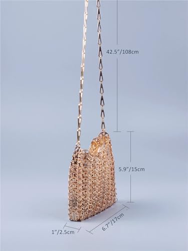 Crossbody Evening Bag Large Capacity Mobile Phone Crossbody Chain Bag Handmade Bag for Women's for Party(Gold)4