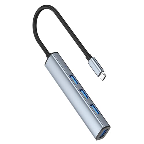 Whoasyst Hubs USB 3.0 tipo C de 4 puertos de velocidad rápida de 5 Gbps, transferencia de datos Plug and Play, carcasa portátil de aleación de aluminio, concentradores USB intercambiables en caliente