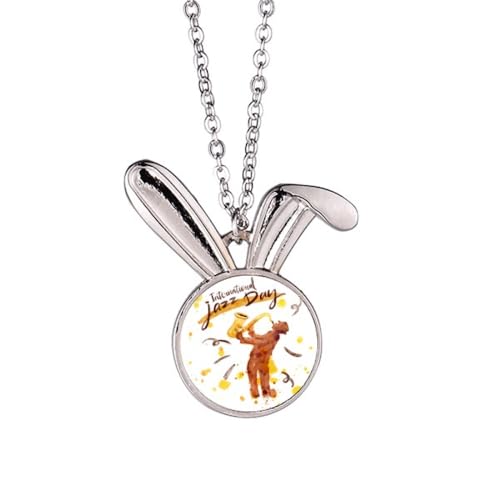Collier lapin saxophone aquarelle pendentif musique original pour femme et homme