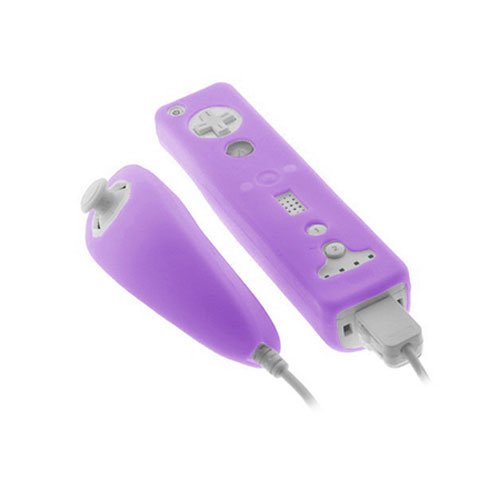 iShoppingdeals - Purple Soft Silicone Skin Case Cover for Nintendo Wii Remote and Nunchuck Controller