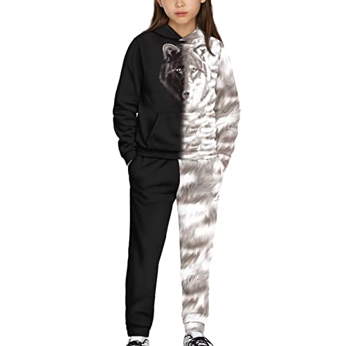 Xhuibop Wolf Boys 2 Piece Sweatsuits Hoodie and Jogger Pants for Kids Tracksuits for Girls Size 10-12 Long Sleeve Jogging Pants Matching Sets Sweatpants and Sweatshirt