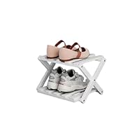 DECORN Bamboo Free Standing Shoe Rack for Entryway - Foldable Shoe Organizer Rack - Narrow Shoe Rack For Small Spaces, Entryway, Hallway, Closet,White-2-tier