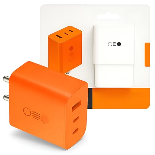 Image of Original 65w GaN 3-Port USB+Type C+Type C Port Wall Adapter Compatible with Nothing Phone 2, 2A, 3A, Phone 1, CMF Phone 1 & Supports Other Type-C Android Devices -Orange