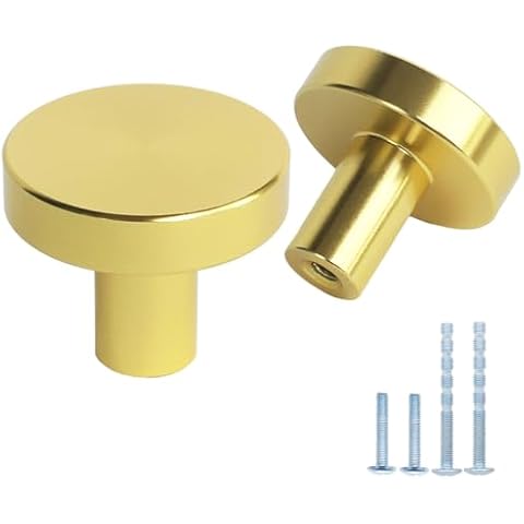 HANIHUA 5 Pack Gold Cabinet Knobs Brushed Brass Dresser Knobs, Brushed Gold Drawer Knobs for Cabinets Kitchen Cabinet Knobs, Metal Gold Drawer Pulls Cabinet Hardware Round Cover