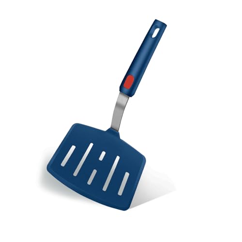 Tenta Kitchen Espátula de silicona de plástico ancha para panqueques, espátula ranurada, sin BPA, utensilios de cocina ideal para pescado, huevos, tortitas, color azul