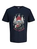 JACK & JONES Jjnoel Camiseta de Manga Corta para Navidad, Talla Grande, Sky Captain, 4XL