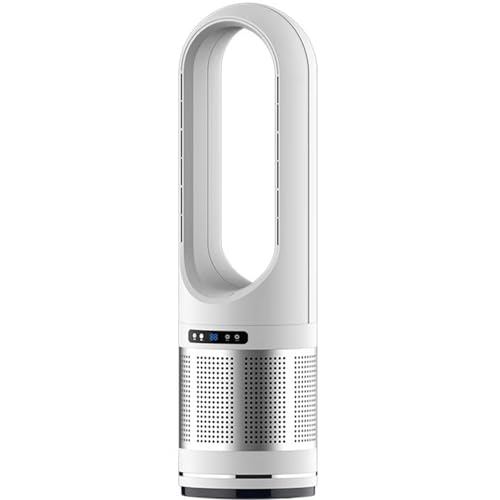 Calefactor y enfriador de aire, sin aspas, calefactor de 2000 W, ventilador de torre con 3 niveles de calor y 8 velocidades, oscilante de 80° con control remoto, temporizador de 8 h y pantalla LED