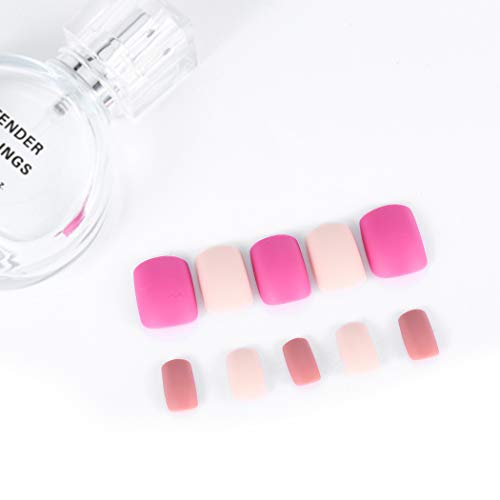 Tgirls 24Pcs Color Matte False Nails Full Cover Short Square Fake Nails Ombre Wedding Party Nail for Women and Girls