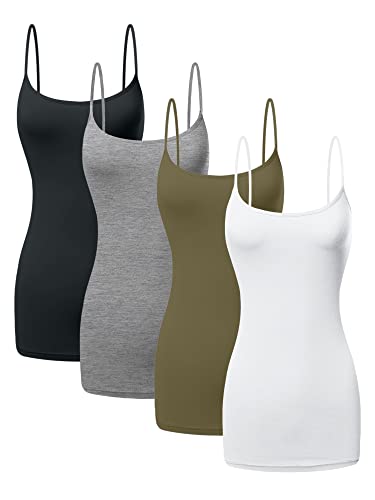 Image of Long Cotton Camisole Tank Tops for Women | Basic Braless Layering Tops with Adjustable Spaghetti Straps