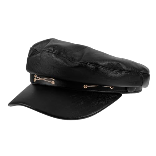 Ipetboom French Beret Hat Faux Leather Cap Fashion Beret for Women Versatile Accessory Faux Leather Comfortable Breathable Black