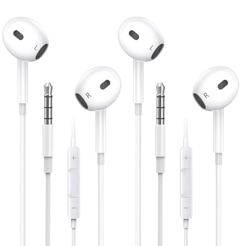 3.5mm Jack In Ear Headphones 2 Pack Earphones Wired Noise Isolating Wired Earbuds, Built-In Microphone & Volume Control Compatible With Iphone Ipad Laptop Mp3 Mp4 Samsung Android and Other Devices
