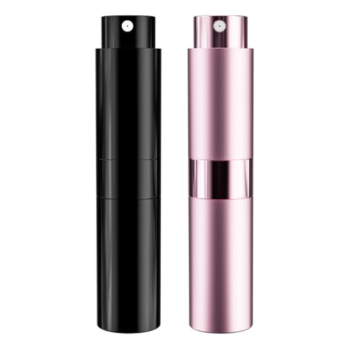 Perfume Travel Refillable Bottle 8ML Portable Atomizer Spray for Traveling Essentials Toiletries 2 Pack(Black,Pink)