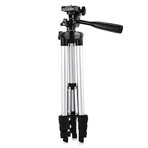 Tripé Portátil HM3110A com Cabeça 3 Vias 360° de 1 Metro com Suporte Celular (Prata)