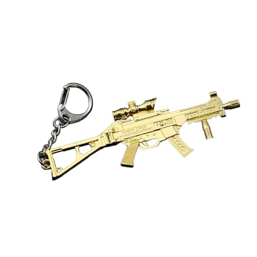 Ruoming 1 PCS Miniature Rifle Model Keychain, Red and Gold Metal Alloy, Decorative Weapon Collectible (Weapon15)
