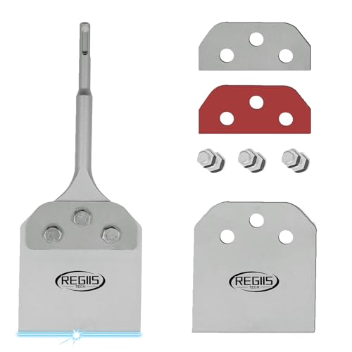 Regiis Tech SDS Plus Floor Scraper 4 In. x 10 In. Wide Tile Flooring Adhesives Remover, Thinset Removal Tool Chisel Bit with Spare Blades for Rotary Hammer Drill