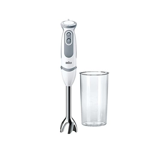 Braun Minipimer 5 MQ 5000 Soup - Batidora de mano, 750 w potencia, 21 velocidades, campana acero inoxidable, incluye vaso medidor 600 ml, blanco y gris