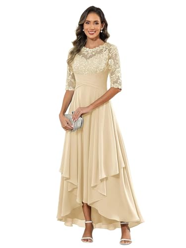 Tea Length Mother of Bride Dresses for Women Chiffon with Sleeve Sequin Applique Elegant Formal Dress