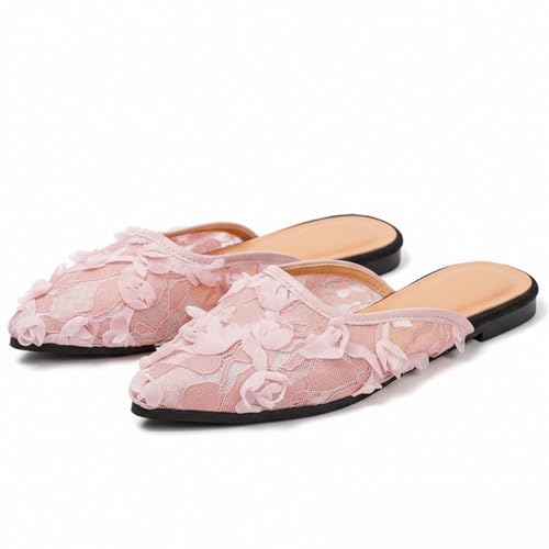 Zapatillas de verano planas estilo sandalias de punta con rosas 3