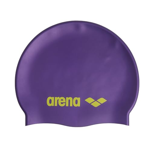 Image of Arena Classic Unisex Soft Silicone Swim Cap for Women and Men, Intensive Training and Racing Comfortable Non-Slip Long Hair Swimming Hat, Violet /Soft Green