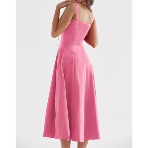 Image of Floral Corset Midi Dress Square Neck A Line Dress with Slit | Square neck floral midi dress with front tie bust wide straps A-line skirt side slit and lightweight fabric
