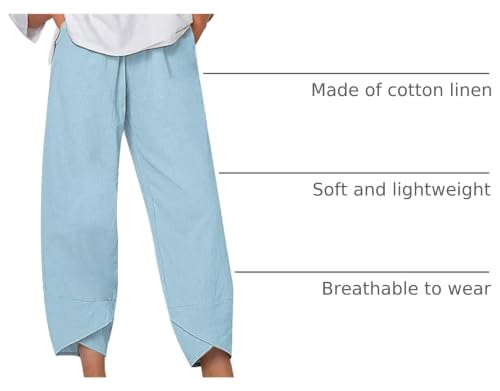 Image of DMOYALA Linen Pants for Women Summer Casual Wide Leg Capri Pants Loose Fit Palazzo Pants Cropped Beach Pants with Pockets