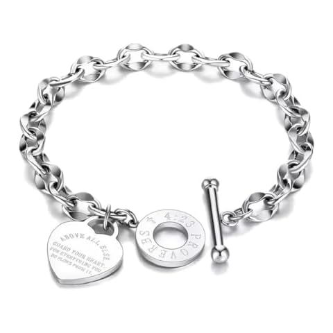 Harlorki Personalized Stainless Steel Cuban Chain Love Heart Pendant Charm Bracelet Wrist Cuff Birthday Gift Fashion Jewelry for Men Women Cover