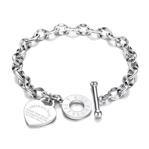 Harlorki Personalized Stainless Steel Cuban Chain Love Heart Pendant Charm Bracelet Wrist Cuff Birthday Gift Fashion Jewelry for Men Women