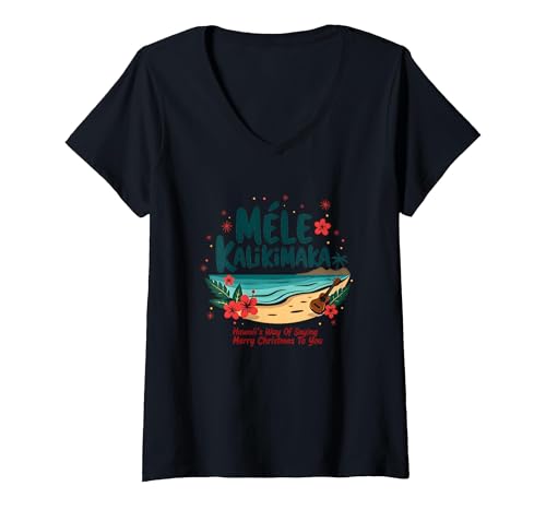 Women's Mele Kalikimaka - Hawaii's Christmas Greeting Gift V-Neck T-Shirt, Black, Medium