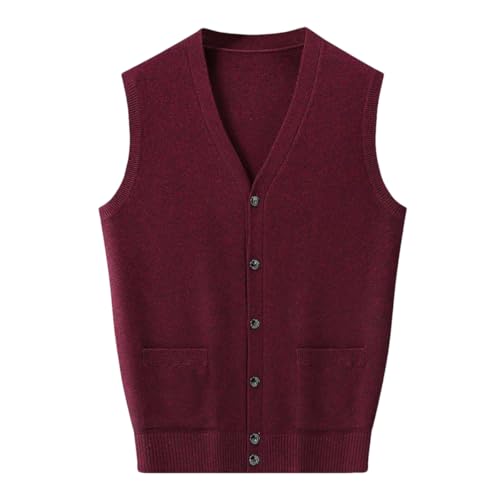 Men's Fashion Autumn Winter V-Neck Knitted Vest Sleeveless Cardigan Wool Sweater Waistcoat
