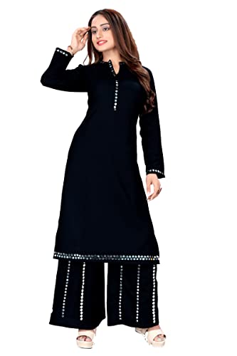 Kurti noir avec palazzo ensemble ethnique brodé miroir pour femme