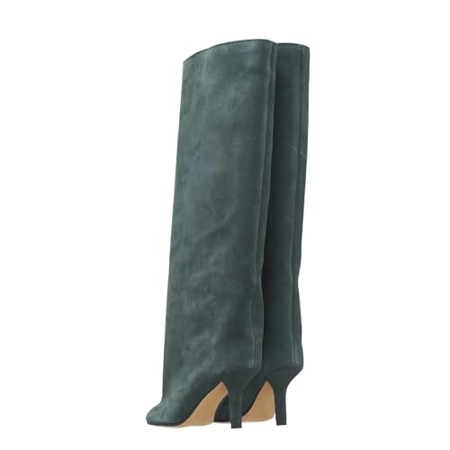 Women's Knee High Boots Nude Suede Wide Calf Stiletto Long Boots Square Toe Slip On High Heel Riding Boots for Women Ladies Fahion Dress Tall Boots2