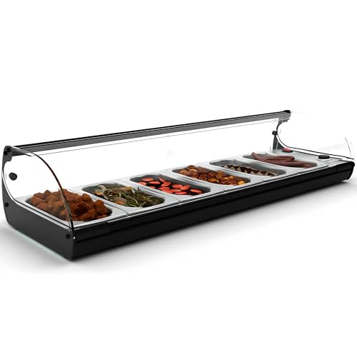 MBH - Vitrina calienta tapas 6 bandejas al baño maría para hostelería. Vitrina expositora de tapas calientes sobre mostrador para bar y restaurante.