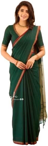 Handloom Cotton Khadi Saree for Women | Solid Maroon Soft Cotton Saree with Contrast Border | 5.5 Meter with Blouse Piece