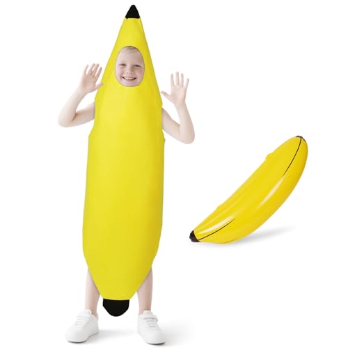 AYBUY Costume de Banane pour Enfant,Costume Tenue Soirée Déguisée Banane Amusant,Design Monobloc Costume de Fruit, pour Carnaval, Halloween, Fête et Cosplay