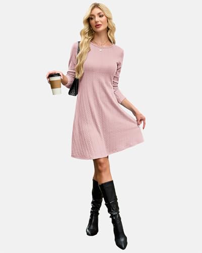 AUSELILY Kleid Herbst Damen Strickkleid Leichtes Winterkleider Damen Herbstkleid Langarm Kleid Elegantes Pulloverkleid Rundhalsausschnitt