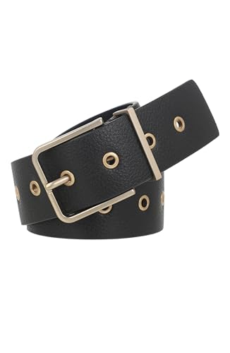 Women's 1.5 Inch Eyelet Leather Belt, Fully Adjustable with Roller Buckle