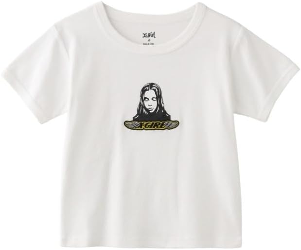 [エックスガール] カジュアル ANGEL FACE PATCH S/S BABY TEE WHITE