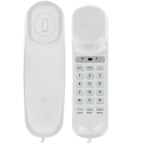 Corded House Phones Landline, Wall Mountable Or Desk Landline Telephone, Dial Pad on Base unit Home Phone, Landline Phones Last Number Redial, Pause, Flash for Office, Hotel, Home, Bathroom -White