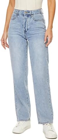 MYOURSA Straight Leg Jeans for Women High Waisted Relaxed Fit Button Fly Distressed Boyfriend Mom Jeans (Light Blue, Medium)