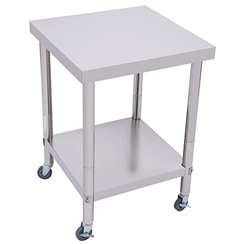 awolsrgiop Mesa de trabajo de acero inoxidable, 60 x 60 cm, 300 kg, plegable, con 4 ruedas y frenos, mesa de acero inoxidable para cocina, comercio, gastro, pulido, color plateado